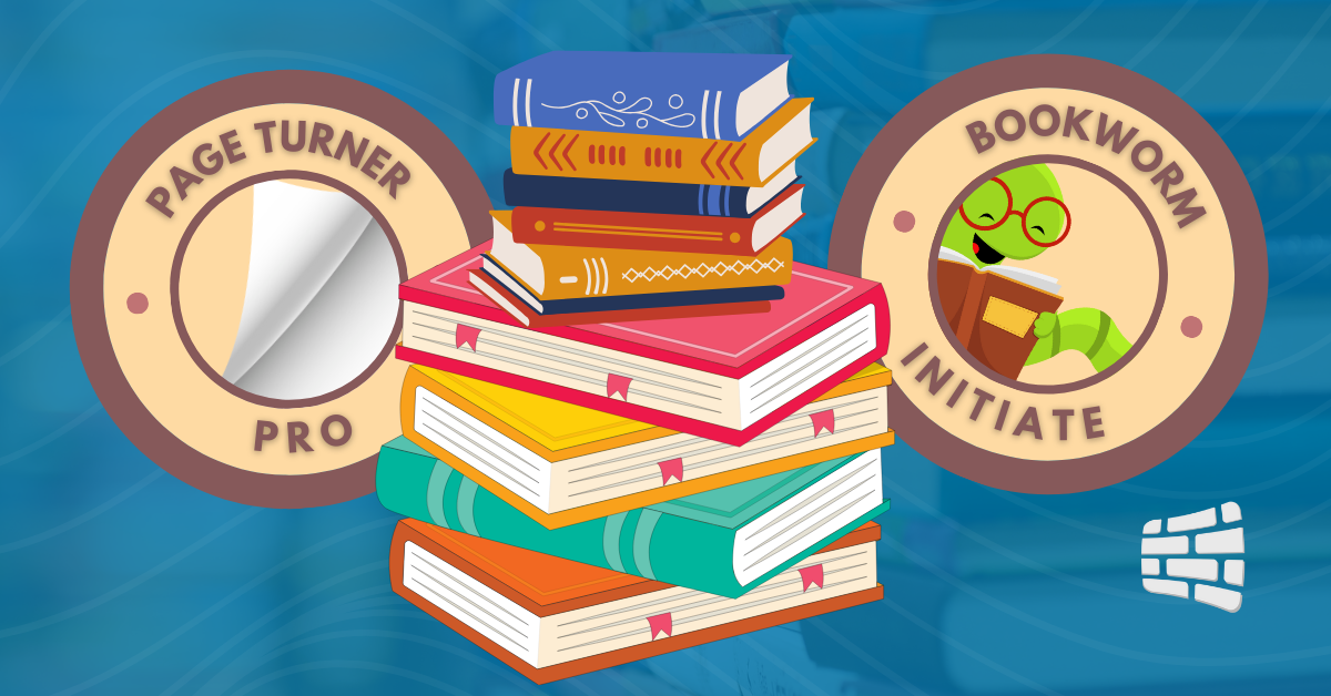 Books and badges from the Reading Challenge